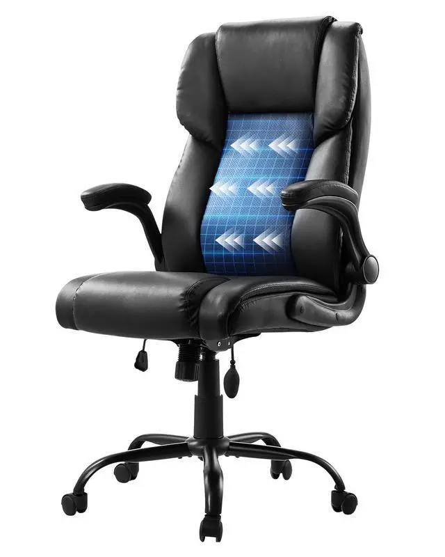 Alt view image 2 of 8 - VEVOR Executive Office Chair with Lumbar Support, 300lb Capacity Office Chair with Flip-up Armrests & Lumbar Pillow, Height Adjustable Ergonomic Chair, PU Leather Reclining Home Office Desk Chairs