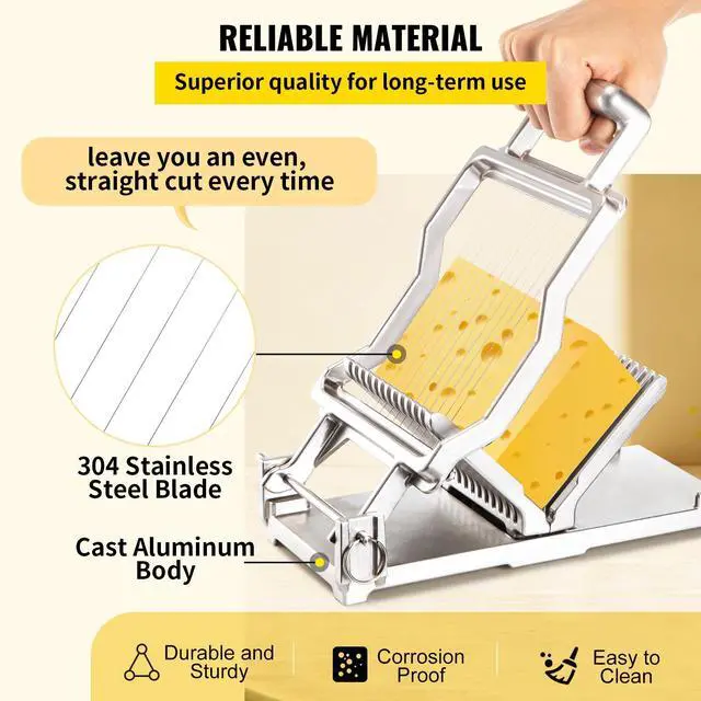 Alt view image 3 of 7 - Cheese Cutter With Wire 1 cm & 2 cm Cheeser Butter Cutting Blade Replaceable Cheese Slicer Wire, Aluminum Alloy Commercial Cheese Slicer with 304 Stainless Steel Wire Kitchen Cooking Baking Tool