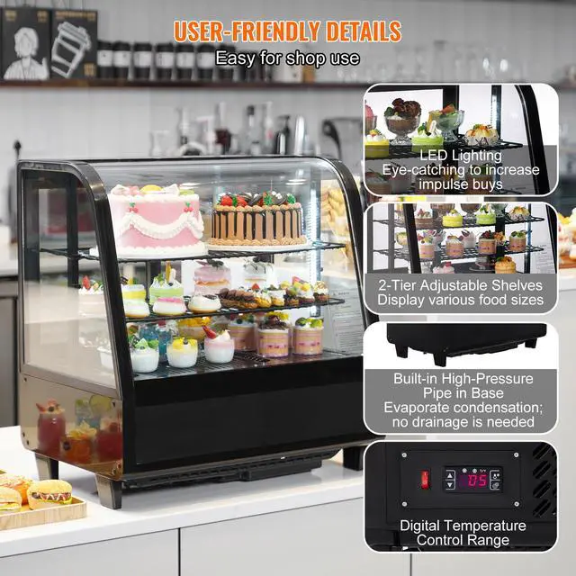 Alt view image 8 of 10 - VEVOR Refrigerated Display Case, 3.5 Cu.Ft./100L, 2-Tier, Countertop Pastry Display Case Commercial Display Refrigerator with LED Lighting, TURBO Cooling, Frost-Free Air-Cooling, Rear Sliding Door