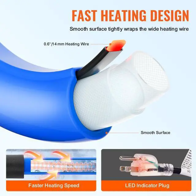 Alt view image 4 of 8 - VEVOR 50ft Heated Water Hose for RV, Heated Drinking Water Hose Antifreeze to -45°F, Automatic Self-regulating, 5/8" I.D. with 3/4" GHT Adapter, Lead and BPA Free