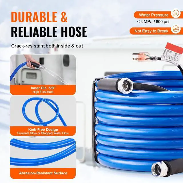Alt view image 7 of 8 - VEVOR 50ft Heated Water Hose for RV, Heated Drinking Water Hose Antifreeze to -45°F, Automatic Self-regulating, 5/8" I.D. with 3/4" GHT Adapter, Lead and BPA Free