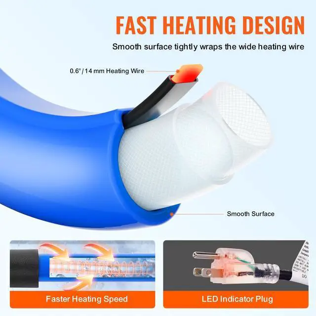 Alt view image 10 of 14 - VEVOR 15ft Heated Water Hose for RV, Heated Drinking Water Hose Antifreeze to -45°F, Automatic Self-regulating, 5/8" I.D. with 3/4" GHT Adapter, Lead and BPA Free