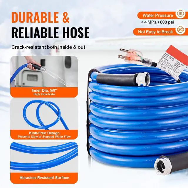 Alt view image 8 of 9 - VEVOR 25ft Heated Water Hose for RV, Heated Drinking Water Hose Antifreeze to -45°F, Automatic Self-regulating, 5/8" I.D. with 3/4" GHT Adapter, Lead and BPA Free