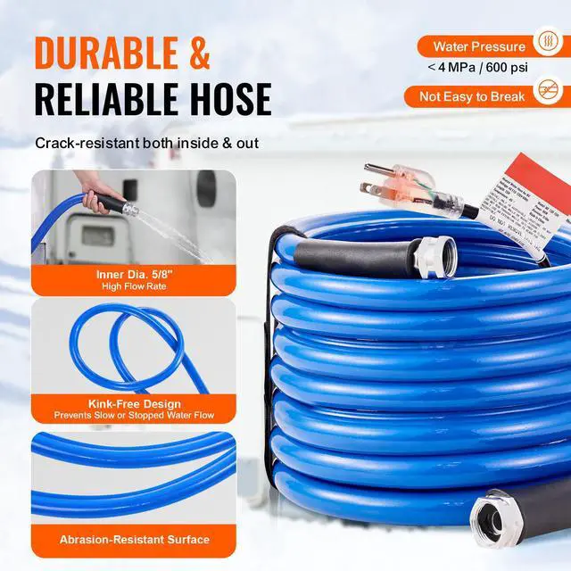 Alt view image 13 of 14 - VEVOR 30ft Heated Water Hose for RV, Heated Drinking Water Hose Antifreeze to -45°F, Automatic Self-regulating, 5/8" I.D. with 3/4" GHT Adapter, Lead and BPA Free