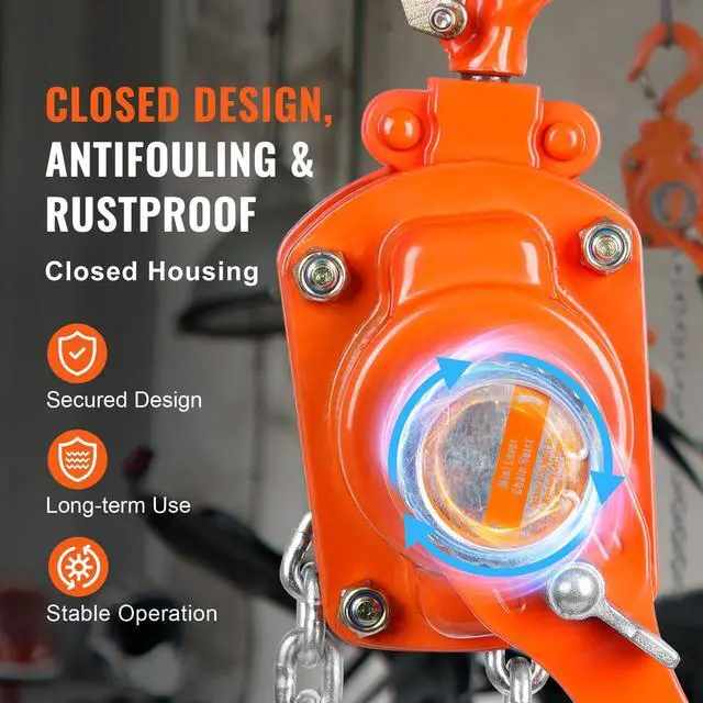 Alt view image 10 of 15 - VEVOR Manual Lever Chain Hoist, 1/4 Ton 550 lbs Capacity 10 FT Come Along, G80 Galvanized Carbon Steel with Weston Double-Pawl Brake, Auto Chain Leading & 360 Rotation Hook, for Garage Factory Dock