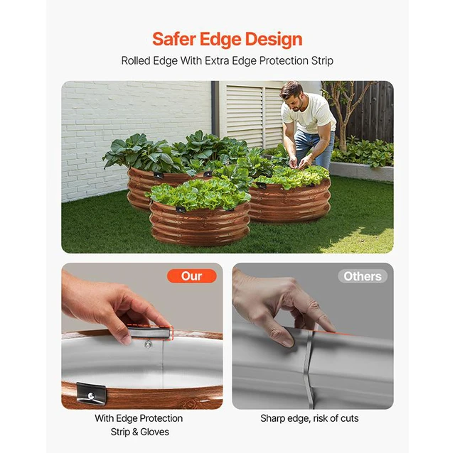 Alt view image 5 of 9 - Metal Raised Garden Bed 2x1 ft 3 Pcs Outdoor Galvanized Planter Wood Grain