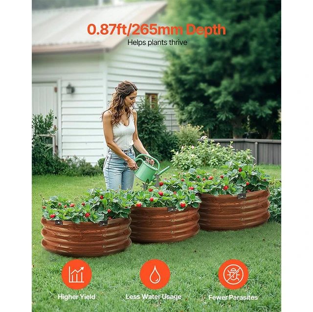 Alt view image 3 of 9 - Metal Raised Garden Bed 2x1 ft 3 Pcs Outdoor Galvanized Planter Wood Grain