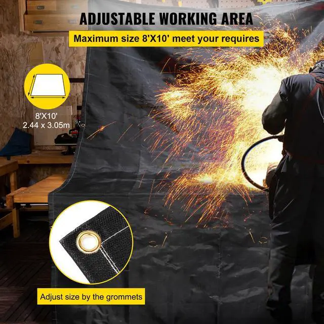 Alt view image 4 of 7 - Fire Blankets, 2 Pack Welding Blankets, 8\' x 10\' Fire Suppression Blanket, 1022°F Flame Retardant Blanket, Black Fire Emergency Blankets, Fiberglass Fire Retardant Blanket with 12 Brass Gromme