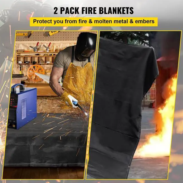 Alt view image 2 of 7 - Fire Blankets, 2 Pack Welding Blankets, 8\' x 10\' Fire Suppression Blanket, 1022°F Flame Retardant Blanket, Black Fire Emergency Blankets, Fiberglass Fire Retardant Blanket with 12 Brass Gromme