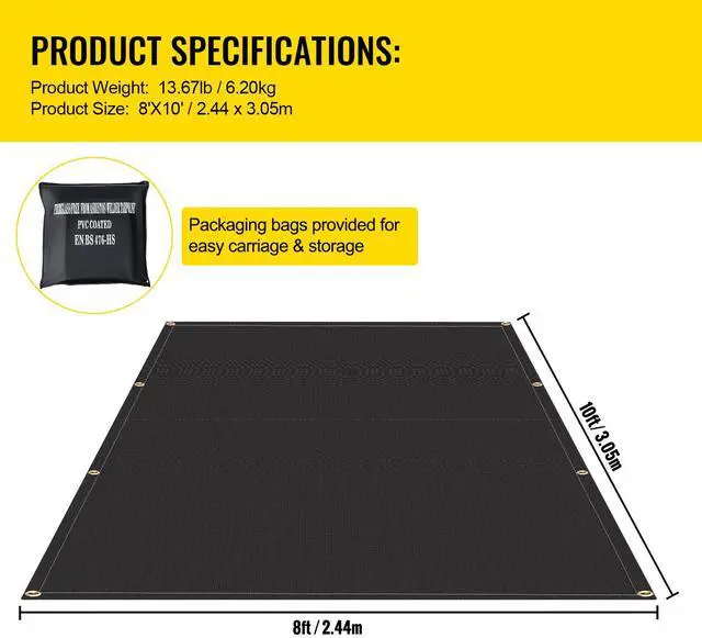 Alt view image 7 of 7 - Fire Blankets, 2 Pack Welding Blankets, 8\' x 10\' Fire Suppression Blanket, 1022°F Flame Retardant Blanket, Black Fire Emergency Blankets, Fiberglass Fire Retardant Blanket with 12 Brass Gromme