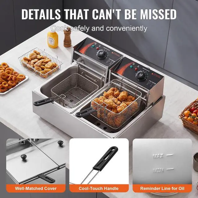 Alt view image 8 of 9 - VEVOR Commercial Electric Deep Fryer Countertop Deep Fryer Dual Detachable Tanks