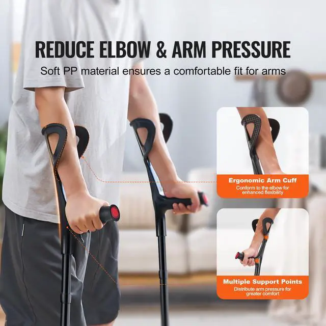 Alt view image 3 of 8 - VEVOR Forearm Crutches 10-Level Height Adjustable Walking Crutches 1 Pair 350LBS