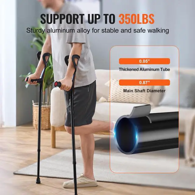 Alt view image 5 of 8 - VEVOR Forearm Crutches 10-Level Height Adjustable Walking Crutches 1 Pair 350LBS