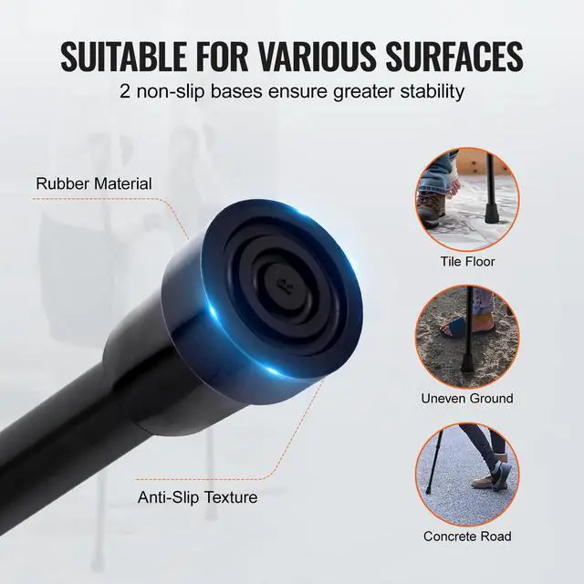 Alt view image 6 of 8 - VEVOR Forearm Crutches 10-Level Height Adjustable Walking Crutches 1 Pair 350LBS