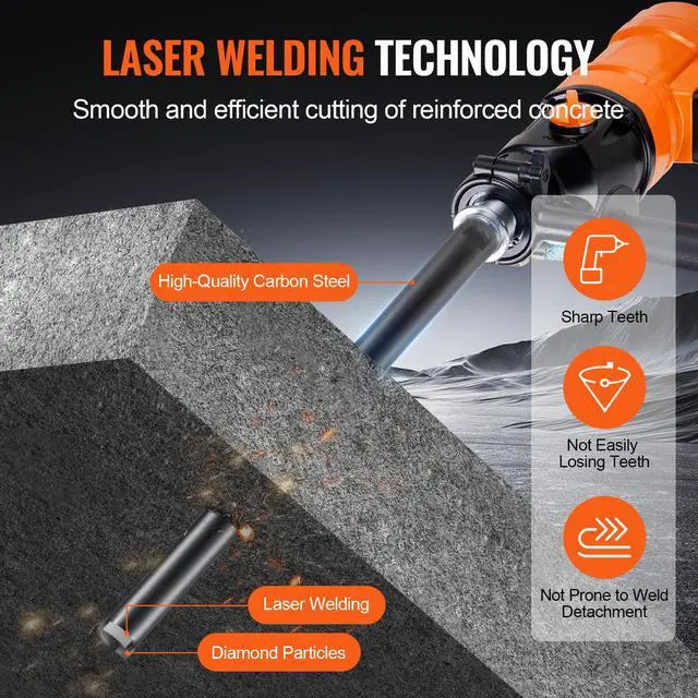 Alt view image 12 of 14 - VEVOR Core Drill Bit, 1-1/4" Wet Diamond Core Drill Bits, 14" Drilling Depth Concrete Core Drill Bit, 5/8"-11 Inner Thread, Laser Welding, Diamond Wet Coring Bit for Concrete Brick and Block