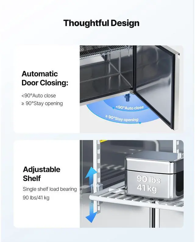 Alt view image 6 of 7 - 48"W Commercial Refrigerator, 12.5 Cu. Ft Sandwich Prep Refrigerated Table, Mega Top Food Prep Fridge with 12 Pans and Cutting Board, Stainless Steel Salad Prep Cooler for Restaurant, Food Truck