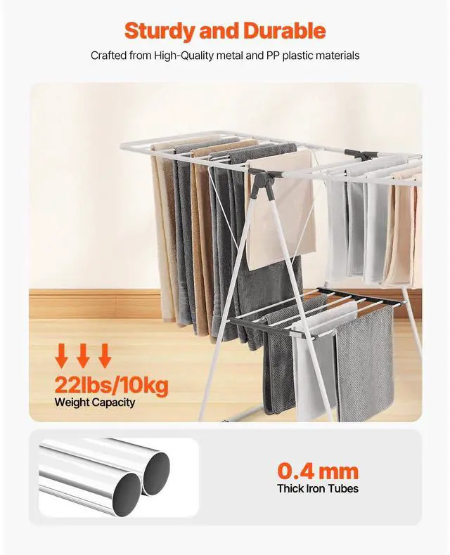 Alt view image 10 of 14 - VEVOR Clothes Drying Rack, 2-Tier Foldable Laundry Dryer Rack with Sock Clips & 21 Drying Rods, Metal Height Adjustable Drying Racks for Outdoor & Indoor, Free-Standing & Space-Saving Hanger, White