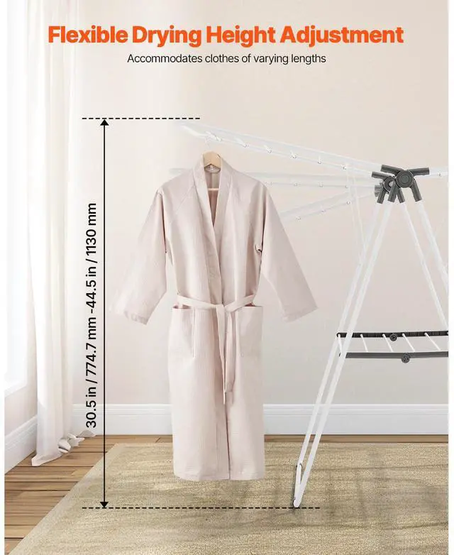 Alt view image 11 of 14 - VEVOR Clothes Drying Rack, 2-Tier Foldable Laundry Dryer Rack with Sock Clips & 21 Drying Rods, Metal Height Adjustable Drying Racks for Outdoor & Indoor, Free-Standing & Space-Saving Hanger, White