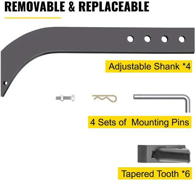 Alt view image 5 of 7 - Box Blade Shank, 18\'\' Scarifier Shank, 4 Holes Box Scraper Shank, Ripper Shank with Removable Tapered Teeth and Pins, Adjustable Shanks Assembly for Replacement, Digging, Plowing, 4PCS