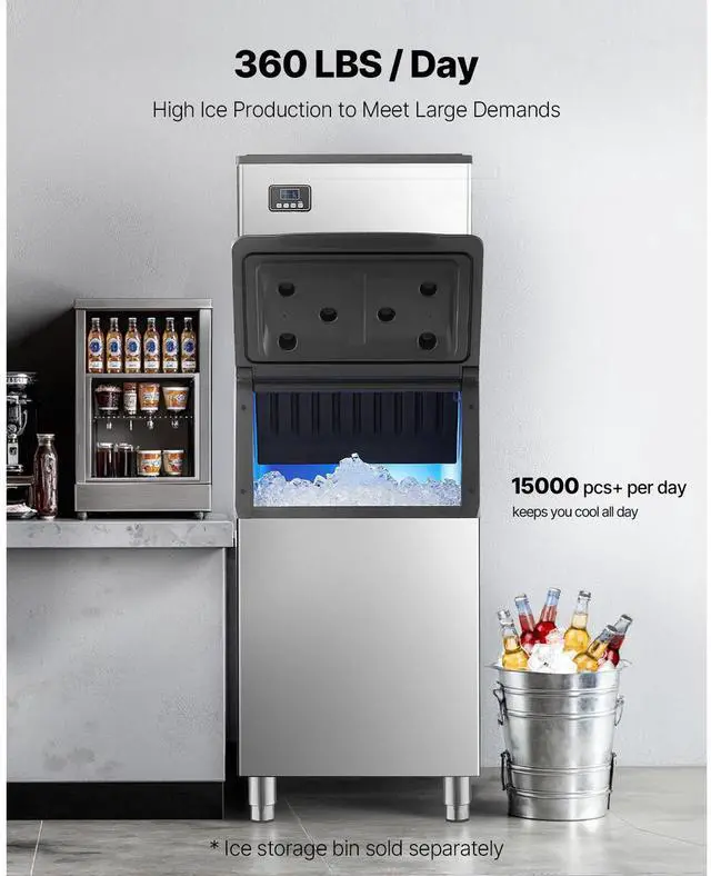 Alt view image 3 of 7 - Commercial Ice Maker Machine - Head, 360 Lbs/Day Stainless Steel Ice Machine with Self-Cleaning, Scheduled Ice-Making, Adjustable Thickness, Ideal for Restaurant Bar Cafe Hotel - Head Only