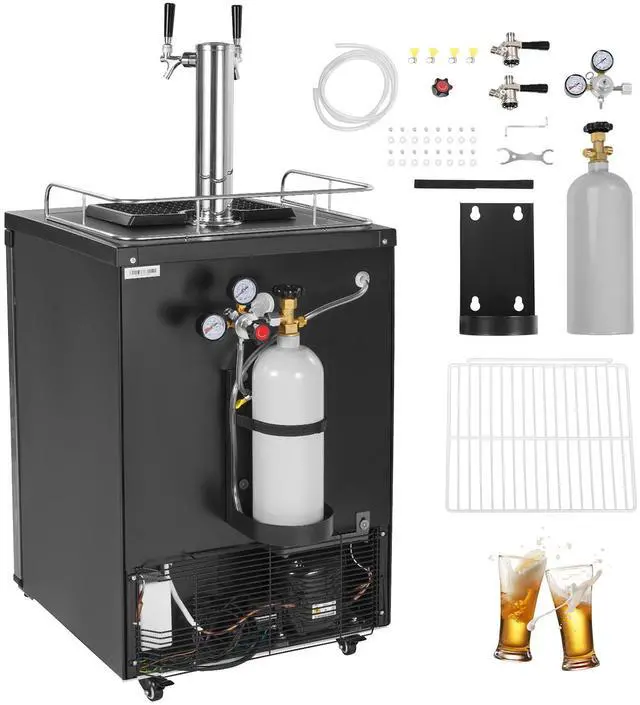 Main image of Beer Kegerator, Dual Tap Draft Beer Dispenser, Full Size Keg Refrigerator With Shelf, CO2 Tank(No Gas), Drip Tray & Rail, 23°F- 82.4°F Temperature Control, 162L, Silver