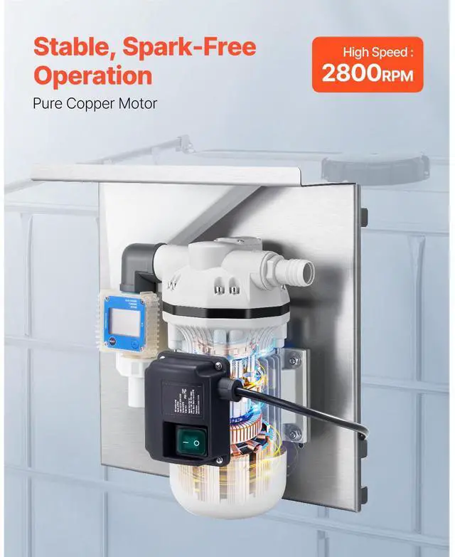 Alt view image 5 of 8 - VEVOR 110V DEF Transfer Pump Kit, 10.5 GPM, Diaphragm Self Priming Electric Water Pump for Diesel Exhaust Fluid Urea, with Mounting Bracket Flow Meter Automatic Nozzle Hose, for Liquid Transportation