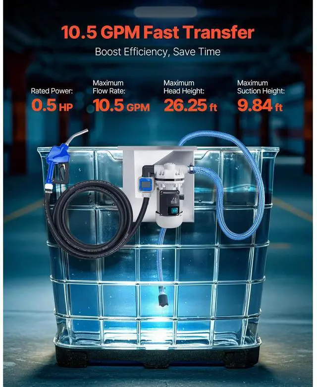 Alt view image 4 of 8 - VEVOR 110V DEF Transfer Pump Kit, 10.5 GPM, Diaphragm Self Priming Electric Water Pump for Diesel Exhaust Fluid Urea, with Mounting Bracket Flow Meter Automatic Nozzle Hose, for Liquid Transportation