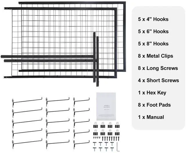 Alt view image 14 of 14 - VEVOR 2' x 5.6' Grid Wall Panels Tower, 2 Packs Wire Gridwall Display Racks with T-Base Floorstanding, Double Side Gridwall Panels for Art Craft Shows, Retail Display with Extra Clips and Hooks