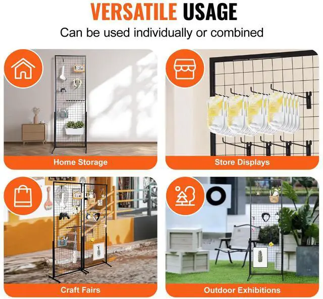 Alt view image 13 of 14 - VEVOR 2' x 5.6' Grid Wall Panels Tower, 2 Packs Wire Gridwall Display Racks with T-Base Floorstanding, Double Side Gridwall Panels for Art Craft Shows, Retail Display with Extra Clips and Hooks