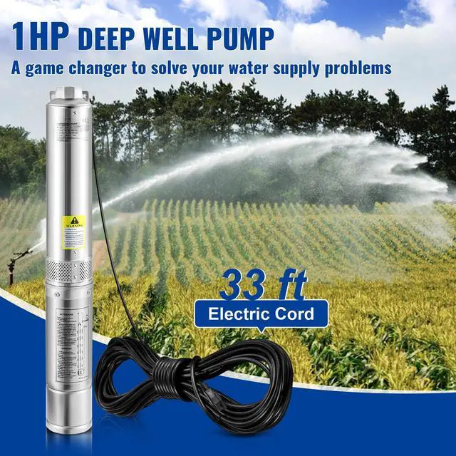 Alt view image 10 of 15 - VEVOR Deep Well Submersible Pump, 1HP 115V/60Hz, 37gpm Flow 207ft Head, with 33ft Electric Cord, 4" Stainless Steel Water Pump for Industrial, Irrigation&Home Use, IP68 Waterproof Grade