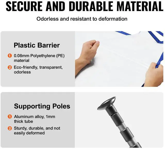 Alt view image 11 of 14 - VEVOR Dust Barrier Poles, 12 Ft Barrier Poles, Dust Barrier System with 4 Telescoping Poles, Carry Bag and 32.8x13.12 Ft Plastic Film, for Interior Decoration, Painting