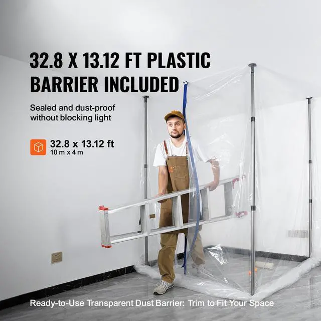 Alt view image 9 of 14 - VEVOR Dust Barrier Poles, 12 Ft Barrier Poles, Dust Barrier System with 4 Telescoping Poles, Carry Bag and 32.8x13.12 Ft Plastic Film, for Interior Decoration, Painting