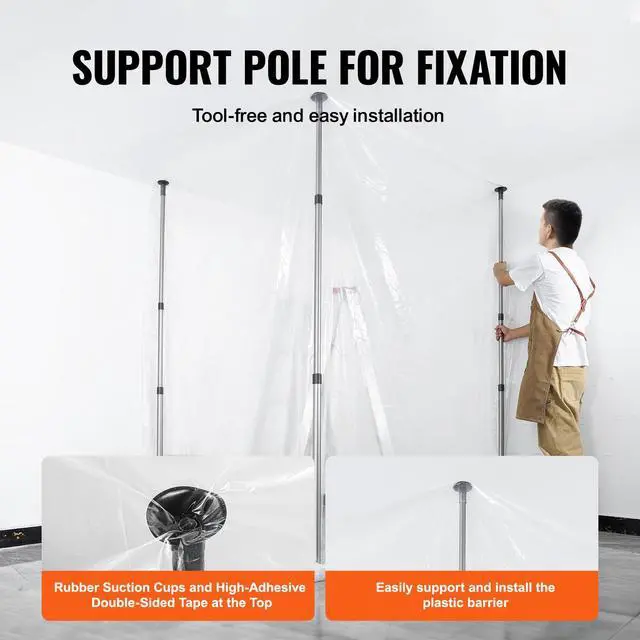 Alt view image 13 of 14 - VEVOR Dust Barrier Poles, 12 Ft Barrier Poles, Dust Barrier System with 4 Telescoping Poles, Carry Bag and 32.8x13.12 Ft Plastic Film, for Interior Decoration, Painting