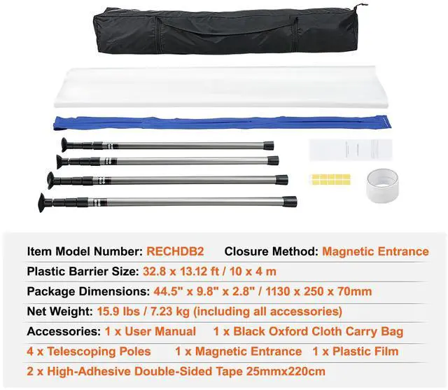 Alt view image 14 of 14 - VEVOR Dust Barrier Poles, 12 Ft Barrier Poles, Dust Barrier System with 4 Telescoping Poles, Carry Bag and 32.8x13.12 Ft Plastic Film, for Interior Decoration, Painting