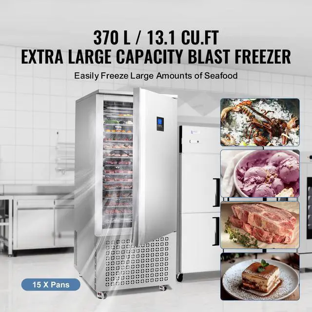 Alt view image 2 of 7 - Commercial Blast Freezer, 370 L / 13.1 Cu.ft Blast Chiller with 15 Trays, Blast Chiller Freezer Chest with 4 Freezing Modes, Stainless Steel Food Blast Freezer with Casters for Restaurant, Seafood