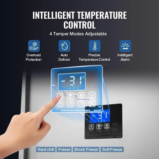 Alt view image 5 of 7 - Commercial Blast Freezer, 370 L / 13.1 Cu.ft Blast Chiller with 15 Trays, Blast Chiller Freezer Chest with 4 Freezing Modes, Stainless Steel Food Blast Freezer with Casters for Restaurant, Seafood