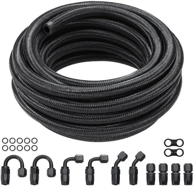 Alt view image 8 of 14 - VEVOR 8AN Fuel Line Kit, 20 FT Fuel Hose Kit, 0.43" Nylon Stainless Steel Braided Fuel Line Oil/Gas/Diesel Hose End Fitting Kit, with 12 PCS Swivel Fitting Adapter Kit, Black