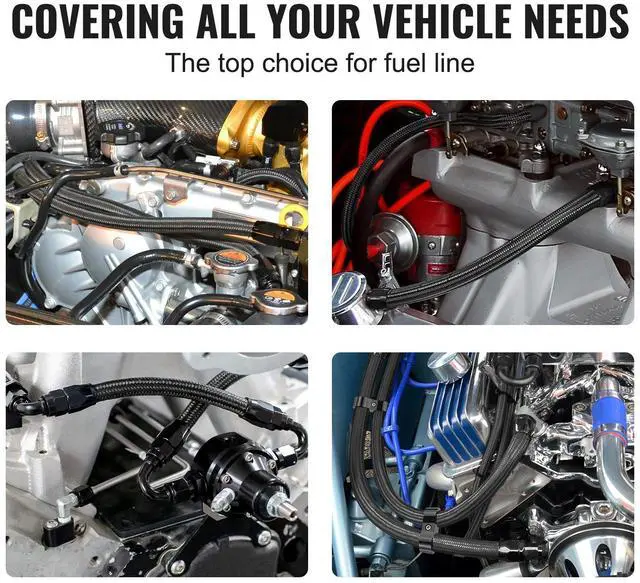 Alt view image 9 of 14 - VEVOR 8AN Fuel Line Kit, 20 FT Fuel Hose Kit, 0.43" Nylon Stainless Steel Braided Fuel Line Oil/Gas/Diesel Hose End Fitting Kit, with 12 PCS Swivel Fitting Adapter Kit, Black