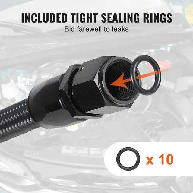 Alt view image 13 of 14 - VEVOR 8AN Fuel Line Kit, 20 FT Fuel Hose Kit, 0.43" Nylon Stainless Steel Braided Fuel Line Oil/Gas/Diesel Hose End Fitting Kit, with 12 PCS Swivel Fitting Adapter Kit, Black