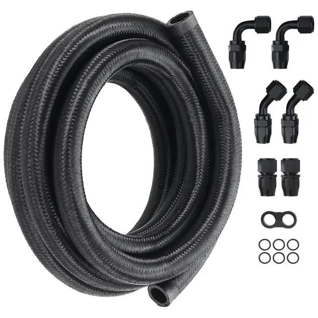 Alt view image 8 of 14 - VEVOR 10AN Fuel Line Kit, 10 FT Fuel Hose Kit, 0.55" Nylon Stainless Steel Braided Fuel Line Oil/Gas/Diesel Hose End Fitting Kit, with 7 PCS Swivel Fitting Adapter Kit, Black