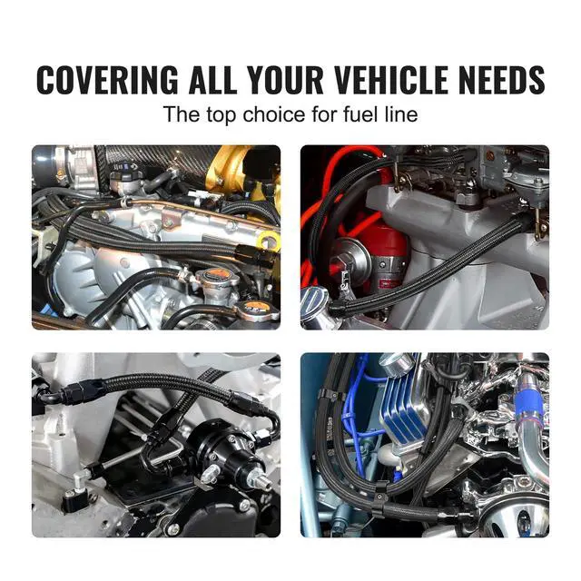 Alt view image 9 of 14 - VEVOR 10AN Fuel Line Kit, 10 FT Fuel Hose Kit, 0.55" Nylon Stainless Steel Braided Fuel Line Oil/Gas/Diesel Hose End Fitting Kit, with 7 PCS Swivel Fitting Adapter Kit, Black