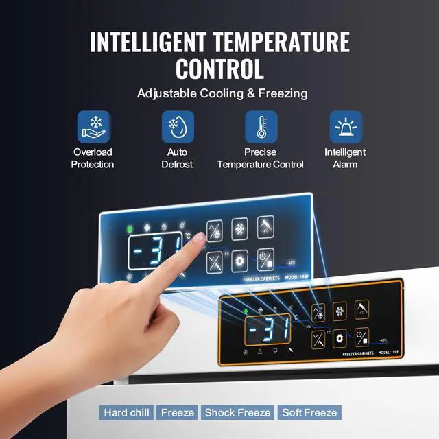 Alt view image 5 of 7 - Commercial Blast Freezer, 32 L / 1.1 Cu.ft Blast Chiller with 4 1/3 Trays, Blast Chiller Freezer Chest with Cooling & Freezing Modes, Stainless Steel Food Blast Freezer for Restaurant, Seafood