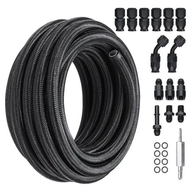 Alt view image 8 of 14 - VEVOR 6AN Fuel Line Kit, 25 FT Fuel Hose Kit, 5/16" Nylon Stainless Steel Braided PTFE Fuel Line Kit, E85/Oil/Gas/Diesel Hose End Fitting Kit, with 15 PCS Swivel Fitting Adapter Kit, Black
