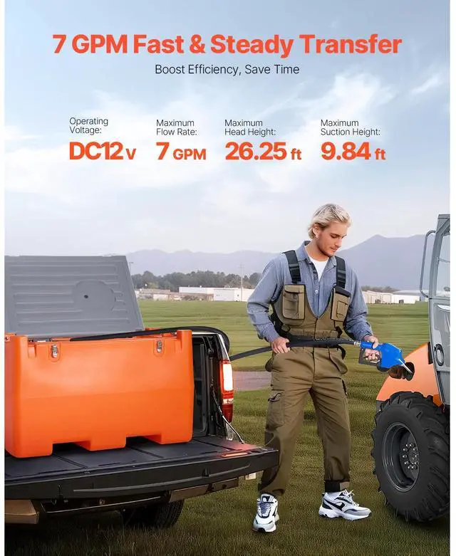 Alt view image 5 of 8 - VEVOR 12V DEF Transfer Pump Kit, 7 GPM, Diaphragm Irrigation Self Priming Electric Water Pump, with 48 Gallon Tank, Automatic Nozzle, 9.84 ft Hose, 26.25 ft Lift, for Diesel Exhaust Fluid Urea Liquid