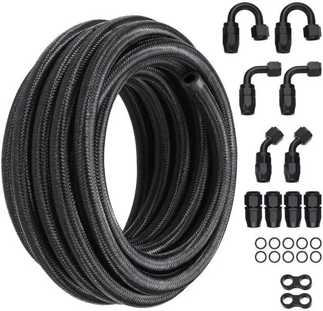Alt view image 8 of 14 - VEVOR 6AN Fuel Line Kit, 20 FT Fuel Hose Kit, 0.34" Nylon Stainless Steel Braided Fuel Line Oil/Gas/Diesel Hose End Fitting Kit, with 12 PCS Swivel Fitting Adapter Kit, Black