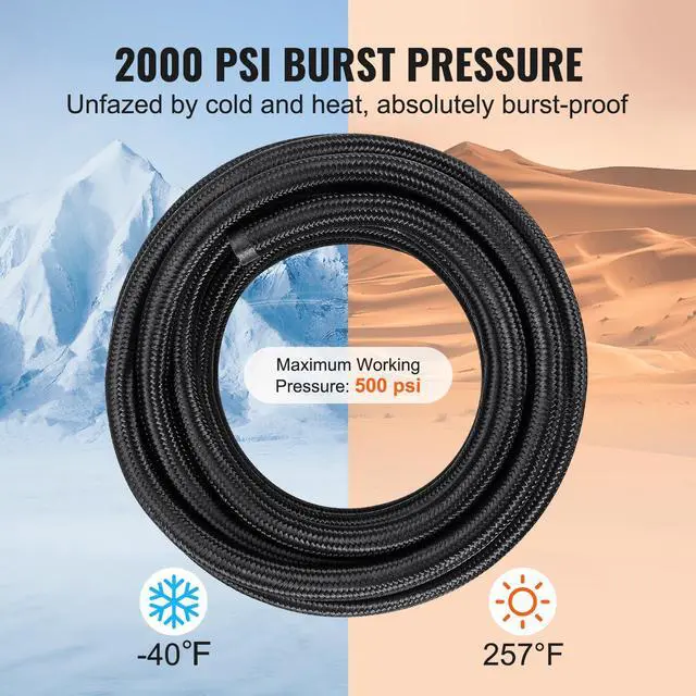 Alt view image 11 of 14 - VEVOR 6AN Fuel Line Kit, 20 FT Fuel Hose Kit, 0.34" Nylon Stainless Steel Braided Fuel Line Oil/Gas/Diesel Hose End Fitting Kit, with 12 PCS Swivel Fitting Adapter Kit, Black