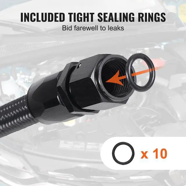 Alt view image 13 of 14 - VEVOR 6AN Fuel Line Kit, 20 FT Fuel Hose Kit, 0.34" Nylon Stainless Steel Braided Fuel Line Oil/Gas/Diesel Hose End Fitting Kit, with 12 PCS Swivel Fitting Adapter Kit, Black