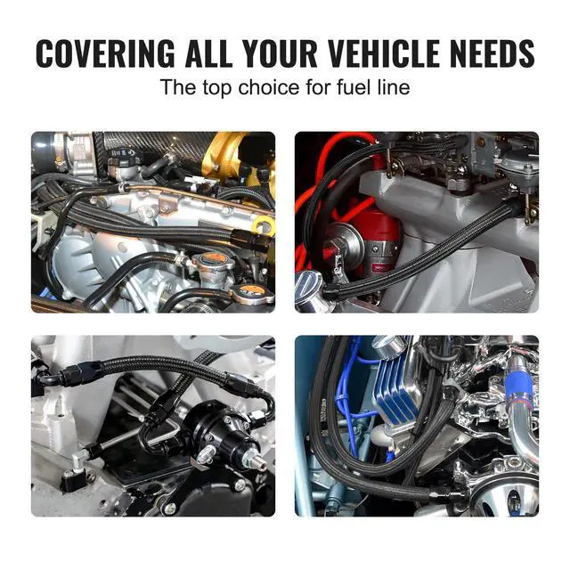 Alt view image 10 of 14 - VEVOR 6AN Fuel Line Kit, 25 FT Fuel Hose Kit, 5/16" Nylon Stainless Steel Braided PTFE Fuel Line Kit, E85/Oil/Gas/Diesel Hose End Fitting Kit, with 15 PCS Swivel Fitting Adapter Kit, Black