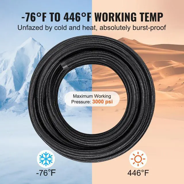 Alt view image 11 of 14 - VEVOR 6AN Fuel Line Kit, 25 FT Fuel Hose Kit, 5/16" Nylon Stainless Steel Braided PTFE Fuel Line Kit, E85/Oil/Gas/Diesel Hose End Fitting Kit, with 15 PCS Swivel Fitting Adapter Kit, Black