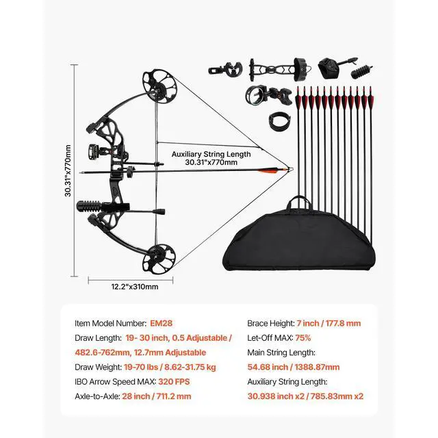 Alt view image 14 of 14 - Compound Bow Archery Right Hand Arrow Set 70 Lbs 320 fps Hunting Shooting Target